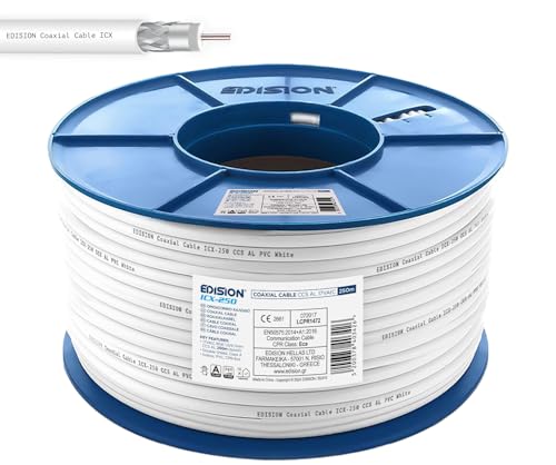 EDISION ICX-250 Koaxialkabel 250m, Antennenkabel 130dB Indoor PVC Weiß, Stahl/Kupfer Innenleiter CCS, SAT Kabel, geeignet für DVB-S2, DVB-T/T2, DVB-C, BK-Anlagen, CCTV, Kunststoffspule 250m EDISION ICX-250 Koaxialkabel 250m, Antennenkabel 130dB Indoor PVC Weiß, Stahl/Kupfer Innenleiter CCS, SAT Kabel, geeignet für DVB-S2, DVB-T/T2, DVB-C, BK-Anlagen, CCTV, Kunststoffspule 250m von Edision