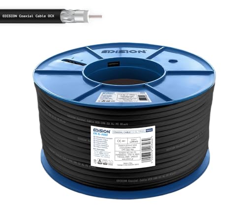 EDISION OCX-100 Koaxialkabel 100m, Antennenkabel 130dB Outdoor/Indoor PE Schwarz, reines Kupfer Innenleiter CU, SAT Kabel, geeignet für DVB-S2, DVB-T/T2, DVB-C, BK-Anlagen, CCTV, Kunststoffspule 100m EDISION OCX-100 Koaxialkabel 100m, Antennenkabel 130dB Outdoor/Indoor PE Schwarz, reines Kupfer Innenleiter CU, SAT Kabel, geeignet für DVB-S2, DVB-T/T2, DVB-C, BK-Anlagen, CCTV, Kunststoffspule 100m von Edision