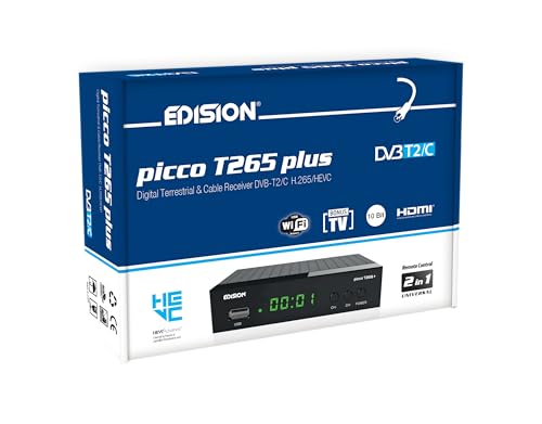 EDISION Picco T265 Plus Terrestrischer DVB-T2 & Kabel-Receiver DVB-C H.265 HEVC FTA Full HD PVR, USB, HDMI, SCART, S/PDIF, IR, USB WiFi Support, Universal 2in1 Fernbedieung EDISION Picco T265 Plus Terrestrischer DVB-T2 & Kabel-Receiver DVB-C H.265 HEVC FTA Full HD PVR, USB, HDMI, SCART, S/PDIF, IR, USB WiFi Support, Universal 2in1 Fernbedieung von Edision