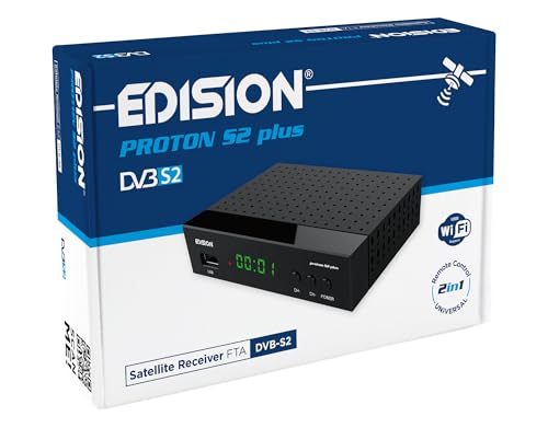 EDISION Proton S2 Plus Full HD Satelliten Receiver FTA, 2in1 Komfort-Fernbedienung, Unicable tauglich (DVB-S2, HDMI, SCART, S/PDIF, USB, LAN, USB WiFi Support, Vorinstallierte deutsche Programmliste) von Edision