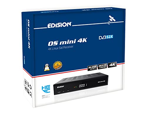 Edision OS Mini 4K S2X - Linux E2 SAT Receiver H.265/HEVC (1x DVB-S2X, Multistream, Blind Scan, 4K 2160p, 2X USB, HDMI, LAN, Fernbedienung 2in1, Kartenleser) [vorprogrammiert für Astra Hotbrid] von Edision
