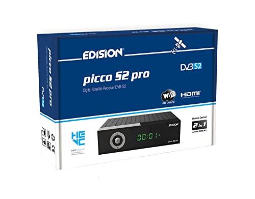 Edision Picco S2 pro Full HD Satelliten Receiver DVB-S2 H.265 HEVC, WLAN on Board, Multistream, HDMI, SCART, SPDIF, USB, IR, Kartenleser, Universal 2in1 Fernbedieung von Edision
