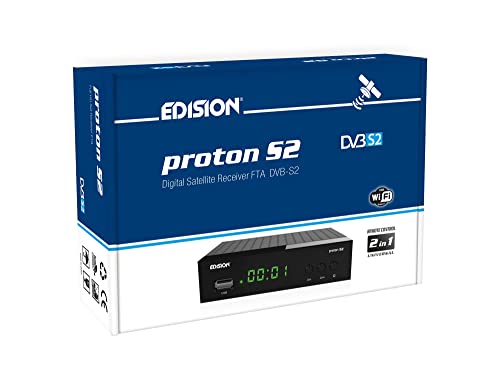 Edision Proton S2 Full HD SAT Receiver FTA, (1x DVB-S2, USB WiFi Support, USB, HDMI, SCART, S/PDIF, IR Auge,FTA schwarz) [ für Astra vorprogrammiert] von Edision