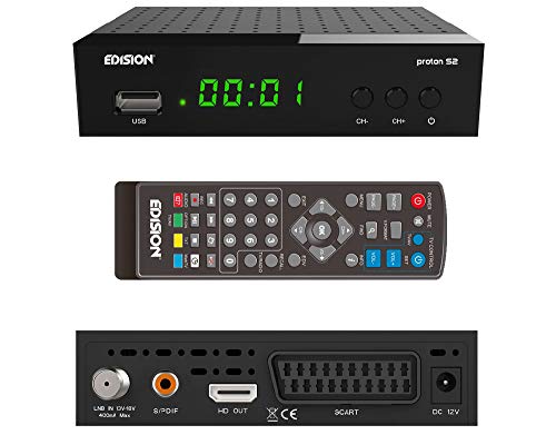 Edision Proton S2 Full HD SAT Receiver inkl. HDMI Kabel (1x DVB-S2, USB WiFi Support, USB, HDMI, SCART, S/PDIF,FTA schwarz) [ für Astra vorprogrammiert] von Edision
