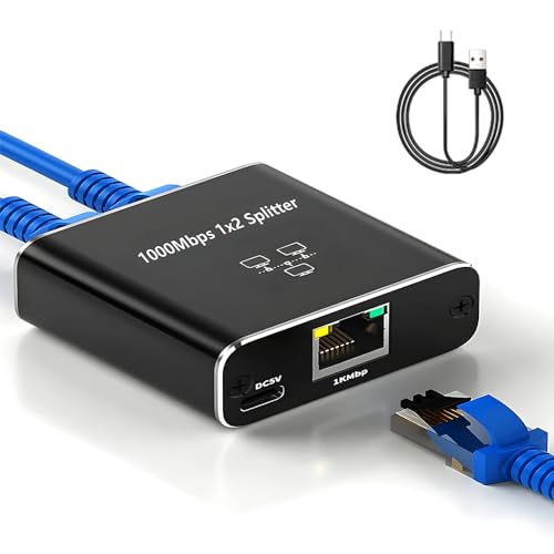 Editbar Ethernet-Gigabit-Netzwerk-Splitter, 1000Mbit/s RJ45-Ethernet 1 auf 2 Splitter Adapter, USB-Stromanschluss, für Computer, Router, Set-Top Box, Digital TV Editbar Ethernet-Gigabit-Netzwerk-Splitter, 1000Mbit/s RJ45-Ethernet 1 auf 2 Splitter Adapter, USB-Stromanschluss, für Computer, Router, Set-Top Box, Digital TV von Editbar
