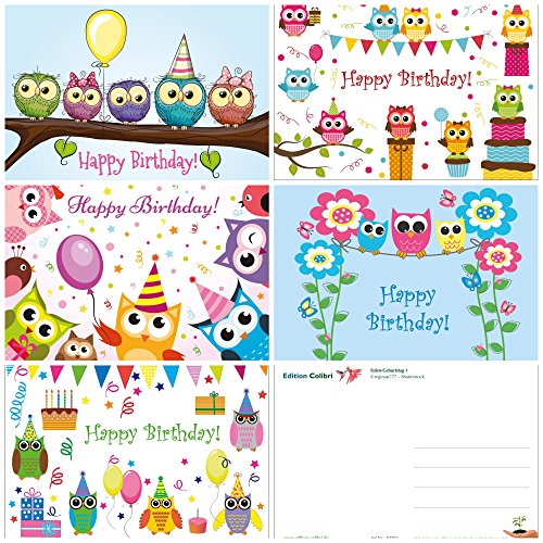 10 lustige Geburtstagskarten/Einladungskarten zum Kindergeburtstag mit witzigen Eulen von Edtion Colibri (10702-06) von Edition Colibri