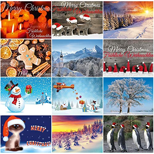 12 Weihnachtskarten im Set: 12 Motive - ein bunter Mix aus Nostalgie-Karten, Winter-Landschaften sowie lustigen Weihnachtspostkarten von EDITION COLIBRI - umweltfreundlich von Edition Colibri