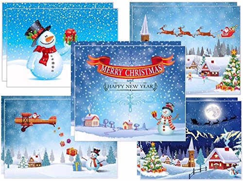 Edition Colibri 10 lustige Weihnachtskarten für Familien mit Kindern - 5 verschiedene Schneemann-Motive x 2 St., liebevoll gemalte naive Kunst von Edition Colibri