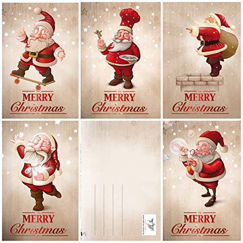 Edition Colibri 15 Lustige Weihnachtskarten/Set mit 5 witzigen Weihnachtsmann-Motiven / 5 Motive x 3 = 15 Grusskarten im A 6 Format (14,8 x 10,5 cm) im Retro/Vintage-Stil (11091-95) von Edition Colibri