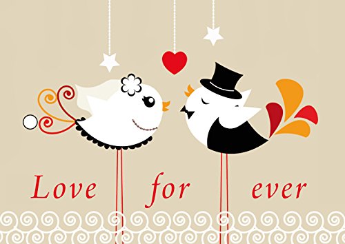 Edition Colibri 55 Ballonkarten LOVE FOR EVER mit süssen Vögeln - Ballonflugkarten für die Hochzeit, extra leicht, wetterfest, bereits vorgelocht (Set 16) von Edition Colibri