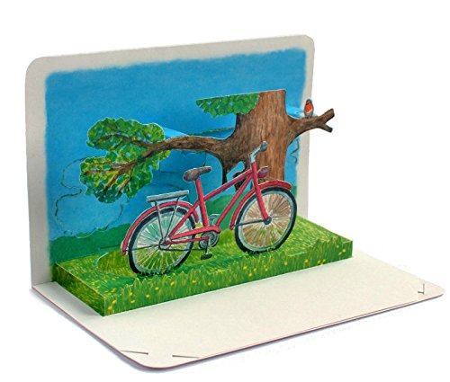 "FAHRRAD AM BAUM":3 D Pop-Up-Karte mit einem roten Fahrrad - die ideale Geschenkkarte/Gutschein-Karte für ein Fahrrad oder Einladung für einen Ausflug ins Grüne von Edition Colibri