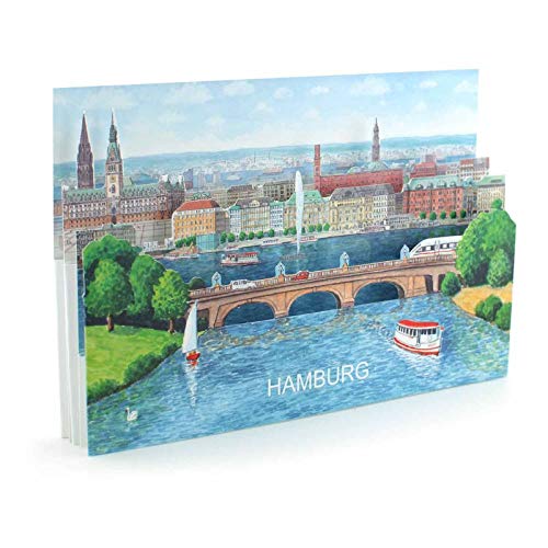 HAMBURG Pop-Up-Karte / 3 D-Karte - mit Liebe gemachte Städtekarte, die man als Deko verwenden kann. Eine besondere Hamburg-Grusskarte - oder ein schönes Souvenir von Edition Colibri