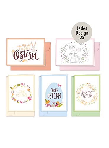 Osterkarten, Grußkarten-Set „Oster-Mix“ – 10 Klappkarten mit farblich passenden Umschlägen, 5 verschiedene Designs im Pastell-Stil Osterkarten, Grußkarten-Set „Oster-Mix“ – 10 Klappkarten mit farblich passenden Umschlägen, 5 verschiedene Designs im Pastell-Stil von Edition SF