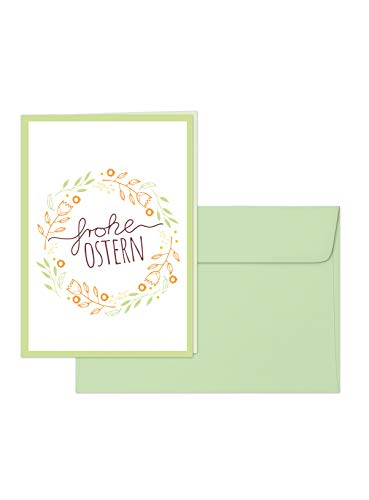 Grußkartenset „Frohe Ostern“ – 10 Klappkarten im Pastell-Stil mit mintgrünen Umschlägen, Design: Pastell-Kranz von Edition SF