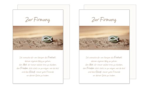 Edition Seidel 2 Premium Glückwunschkarten zur Firmung mit Umschlag. Firmungskarten mit Spruch Karte Grusskarte Stein Fisch Junge Mädchen (FI127) von Edition Seidel