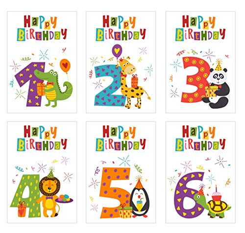 Edition Seidel 6 schöne Geburtstagskarten für Kinder im Set mit Umschlag. 1 2 3 4 5 6 Jahre von Edition Seidel