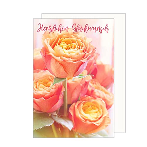 Edition Seidel Premium Allgemeine Glückwunschkarte mit Umschlag. Verschiedene Anlässe. Geburtstagskarte Herzlichen Glückwunsch Rosenstrauss (G2968 SW023) von Edition Seidel