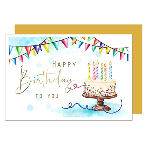 Edition Seidel Premium Geburtstagskarte Umschlag. Glückwunschkarte Grusskarte Billet Karte Geburtstag Happy Birthday Mann Frau Teenager Karte Gold Torte (G3469 SW022) von Edition Seidel