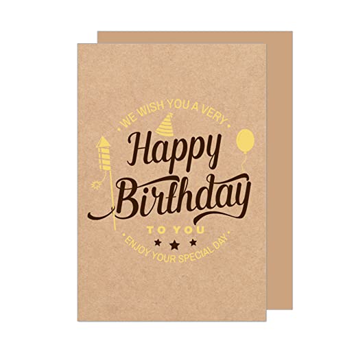Edition Seidel Premium Geburtstagskarte auf hochwertigem Kraftpapier mit Goldprägung und Umschlag. Glückwunschkarte Billet Geburtstag Happy Birthday Mann Frau Sprüche Karte (G3202 SW022) (Design 1) von Edition Seidel