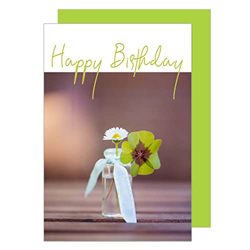 Edition Seidel Premium Geburtstagskarte mit Umschlag. Glückwunschkarte Billet Happy Birthday Geburtstag Kleeblatt Mann Frau Blumen (G3386 SW023) von Edition Seidel