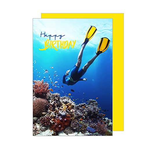 Edition Seidel Premium Geburtstagskarte mit Umschlag. Glückwunschkarte Billet Happy Birthday Mann Frau Korallen schnorcheln tauchen Meer (G3485 SW023) von Edition Seidel