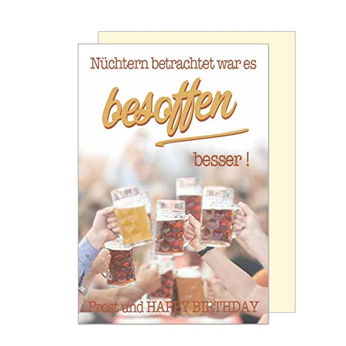 Edition Seidel Premium Geburtstagskarte mit Umschlag. Glückwunschkarte Grusskarte Billet Geburtstag Karte Happy Birthday Herzlichen Glückwunsch lustig Alkoholgenuss Bierkrug Feier (G2258 SW023) von Edition Seidel