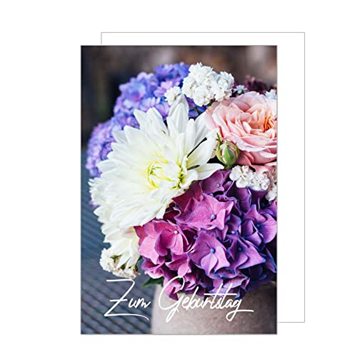 Edition Seidel Premium Geburtstagskarte mit Umschlag. Glückwunschkarte Grusskarte Billet Geburtstag Karte Happy Birthday bunter Blumenstrauss Hortensie Rose (G3053 SW023) von Edition Seidel