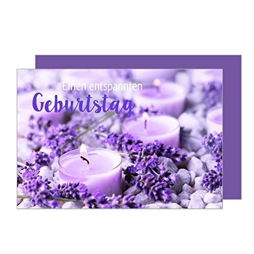 Edition Seidel Premium Geburtstagskarte mit Umschlag. Glückwunschkarte Grusskarte Billet Happy Birthday Mann Frau einen entspannten Geburtstag Teelichter Lavendel Steine Karte (G2986 SW023) von Edition Seidel