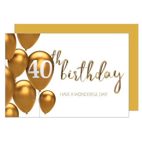 Edition Seidel Premium Glückwunschkarte zum 40. Geburtstag mit Umschlag. Geburtstagskarte Grusskarte Billet Karte Happy Birthday Mann Frau Gold Luftballons (GZ359-40 SW024) von Edition Seidel