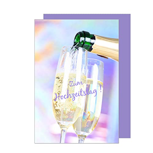 Edition Seidel Premium Glückwunschkarte zum Hochzeitstag mit Umschlag. Eine einzelne Hochzeitstagkarte Grusskarte Zum Hochzeitstag zwei Gläser Sekt einschenken (HZT106 SW023) von Edition Seidel