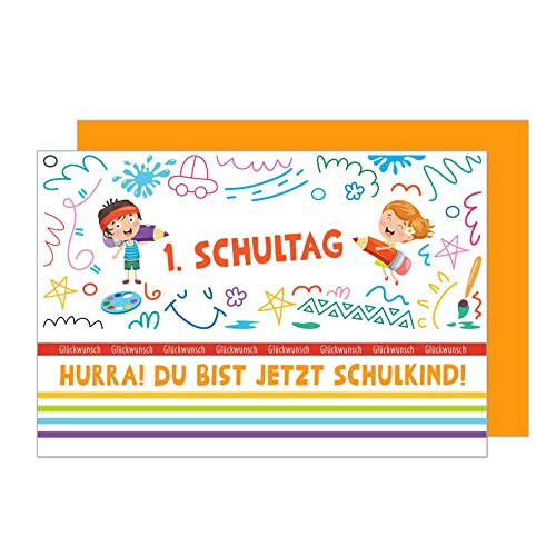 Edition Seidel Premium Glückwunschkarte zur Einschulung mit Umschlag. Einschulungskarte Grusskarte Karte Kind Mädchen Junge Schulanfang Schulkind (ES128 SW023) von Edition Seidel