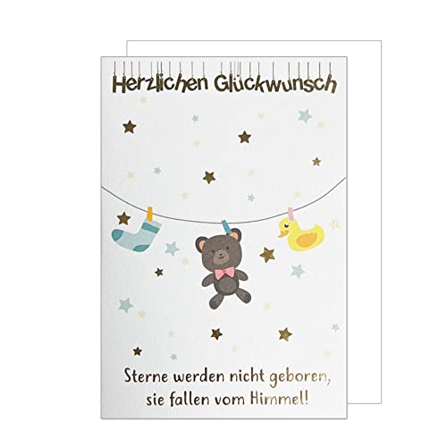 Edition Seidel Premium Glückwunschkarte zur Geburt mit Goldprägung und Umschlag. Baby Babykarte Ereigniskarte Herzlichen Glückwunsch Ereignis Mädchen Junge (E235 SW023) von Edition Seidel