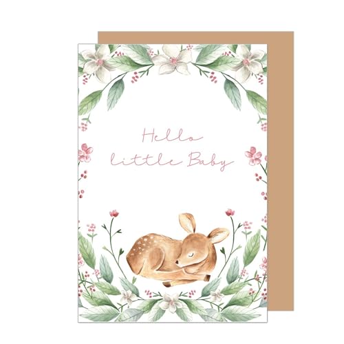 Edition Seidel Premium Glückwunschkarte zur Geburt mit Umschlag. Karte Babykarte Ereigniskarte Grusskarte Billet Hello little Baby Tiere Ereignis Junge Mädchen (E279 SW024) von Edition Seidel