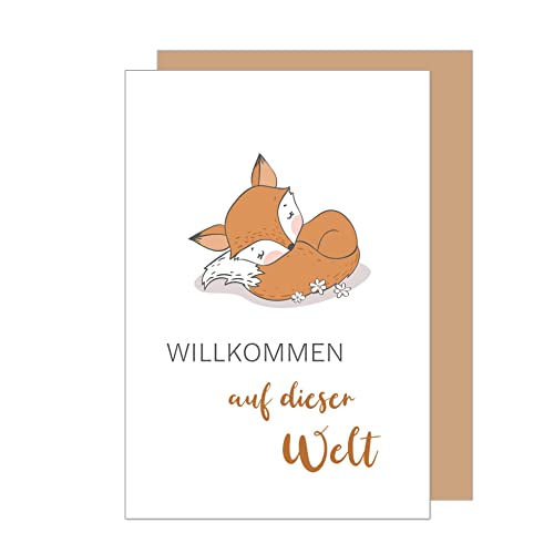 Edition Seidel Premium Glückwunschkarte zur Geburt mit Umschlag. Karte Babykarte Ereigniskarte Grusskarte Willkommen auf dieser Welt Fuchs Ereignis Mädchen Junge (E266 SW023) von Edition Seidel