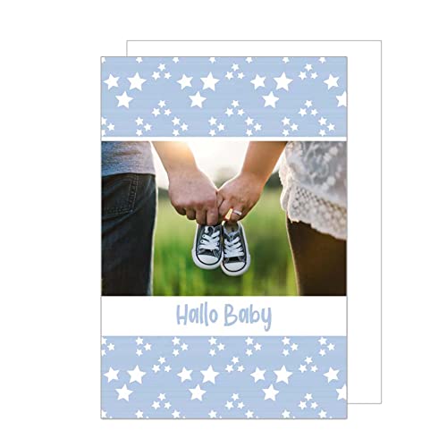 Edition Seidel Premium Glückwunschkarte zur Geburt mit Umschlag. Karte Ereigniskarte Grusskarte Hallo Baby Hände Babyschuhe blau Ereignis Mädchen Junge (E252 SW023) von Edition Seidel