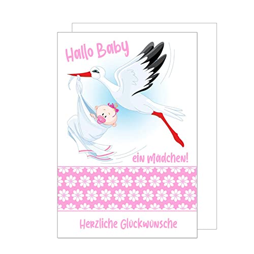 Edition Seidel Premium Glückwunschkarte zur Geburt mit Umschlag. Karte Ereigniskarte Grusskarte Hallo Baby ein Mädchen Herzliche Glückwünsche Storch Ereignis Mädchen rosa (E253 SW023) von Edition Seidel