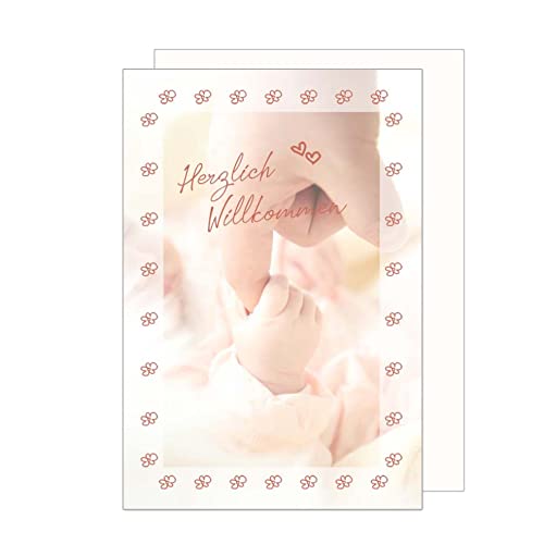 Edition Seidel Premium Glückwunschkarte zur Geburt mit Umschlag. Karte Ereigniskarte Grusskarte Herzlich Willkommen Hände Baby Ereignis Mädchen Junge (E251 SW023) von Edition Seidel