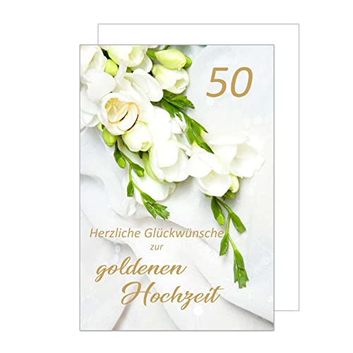 Edition Seidel Premium Glückwunschkarte zur Goldhochzeit mit Umschlag. Karte zur goldenen Hochzeit Goldhochzeitskarte Grusskarte 50 Herzlichen Glückwunsch (HG189 SW022) von Edition Seidel