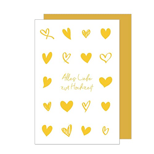 Edition Seidel Premium Glückwunschkarte zur Hochzeit mit Goldprägung und Umschlag. Karte Hochzeitskarte Grusskarte Alles Liebe zur Hochzeit goldene Herzen (H461 SW023) von Edition Seidel