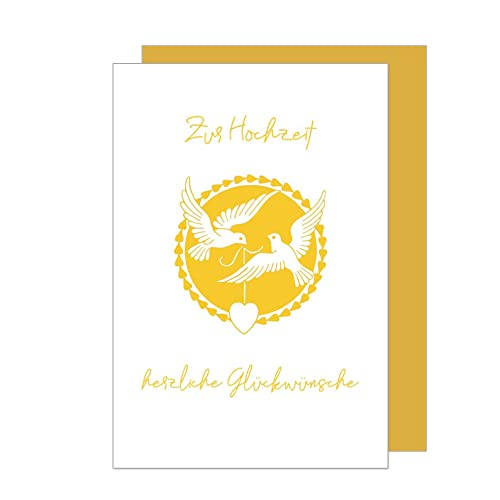 Edition Seidel Premium Glückwunschkarte zur Hochzeit mit Goldprägung und Umschlag. Karte Hochzeitskarte Grusskarte goldene fliegende Tauben Herzen (H462 SW023) von Edition Seidel