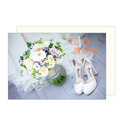 Edition Seidel Premium Glückwunschkarte zur Hochzeit mit Umschlag. Karte Hochzeitskarte Grusskarte Alles Liebe Brautschuhe Brautstrauss Brautkleid (H427 SW023) von Edition Seidel