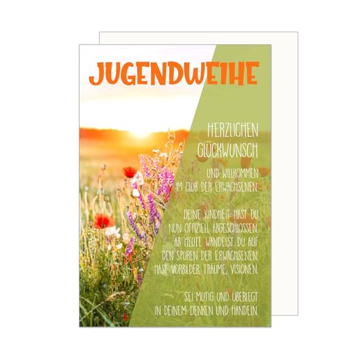 Edition Seidel Premium Glückwunschkarte zur Jugendweihe mit Umschlag. Jugendweihekarte Karte mit Spruch Grusskarte Blumen Wiese Junge Mädchen (JW138 SW024) von Edition Seidel