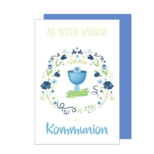 Edition Seidel Premium Glückwunschkarte zur Kommunion mit Umschlag. Eine einzelne Karte Kommunionskarte Grusskarte Kelch Junge Mädchen (KO272 SW022) von Edition Seidel