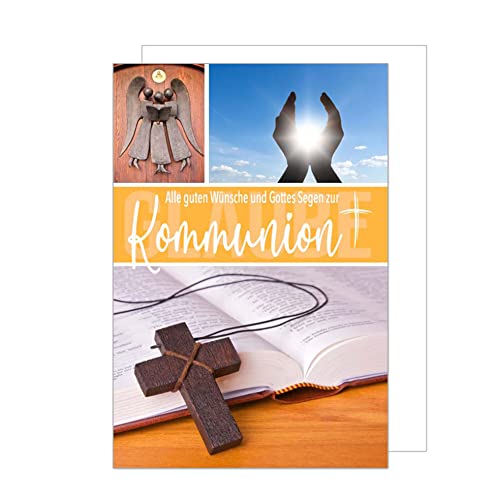 Edition Seidel Premium Glückwunschkarte zur Kommunion mit Umschlag. Kommunionskarte Karte Grusskarte Hände Sonne Kreuz Junge Mädchen (KO271 SW023) von Edition Seidel