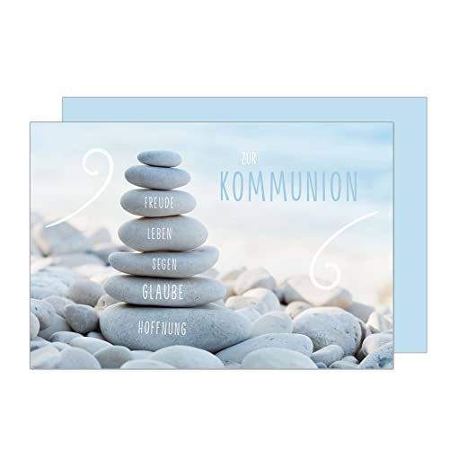 Edition Seidel Premium Glückwunschkarte zur Kommunion mit Umschlag. Kommunionskarte Karte Grusskarte Steine Strand Junge Mädchen (KO287 SW023) von Edition Seidel