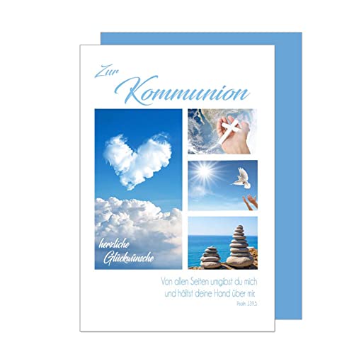 Edition Seidel Premium Glückwunschkarte zur Kommunion mit Umschlag. Kommunionskarte mit Spruch Karte Grusskarte Himmel Wolken Meer Junge Mädchen (KO267 SW022) von Edition Seidel