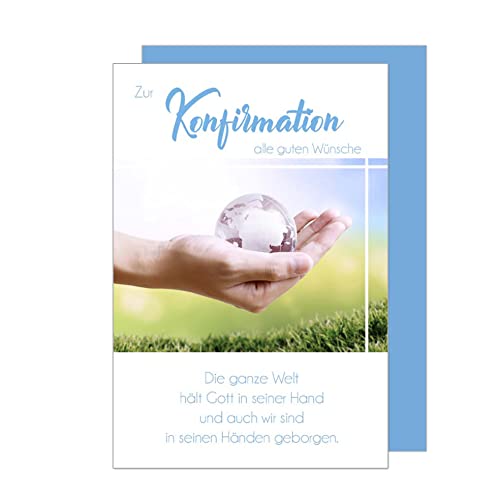 Edition Seidel Premium Glückwunschkarte zur Konfirmation mit Umschlag. Eine einzelne Karte mit Spruch Konfirmationskarte Grusskarte Hand Weltkugel Junge Mädchen (KF285 SW023) von Edition Seidel