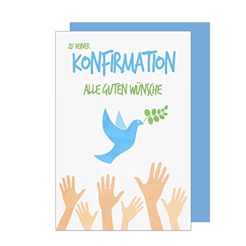 Edition Seidel Premium Glückwunschkarte zur Konfirmation mit Umschlag. Konfirmationskarte Karte Grusskarte Taube Zweig Hände Junge Mädchen (KF265 SW023) von Edition Seidel