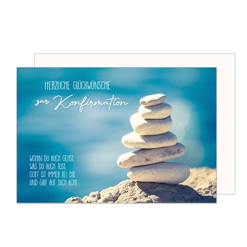 Edition Seidel Premium Glückwunschkarte zur Konfirmation mit Umschlag. Konfirmationskarte Karte mit Spruch Grusskarte Steine Strand Junge Mädchen (KF312 SW024) von Edition Seidel