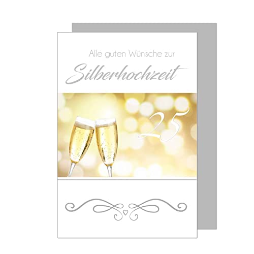 Edition Seidel Premium Glückwunschkarte zur Silberhochzeit mit Umschlag. Karte zur silbernen Hochzeit Silberhochzeitskarte Grusskarte alle guten Wünsche Sektgläser (HS161 SW023) von Edition Seidel